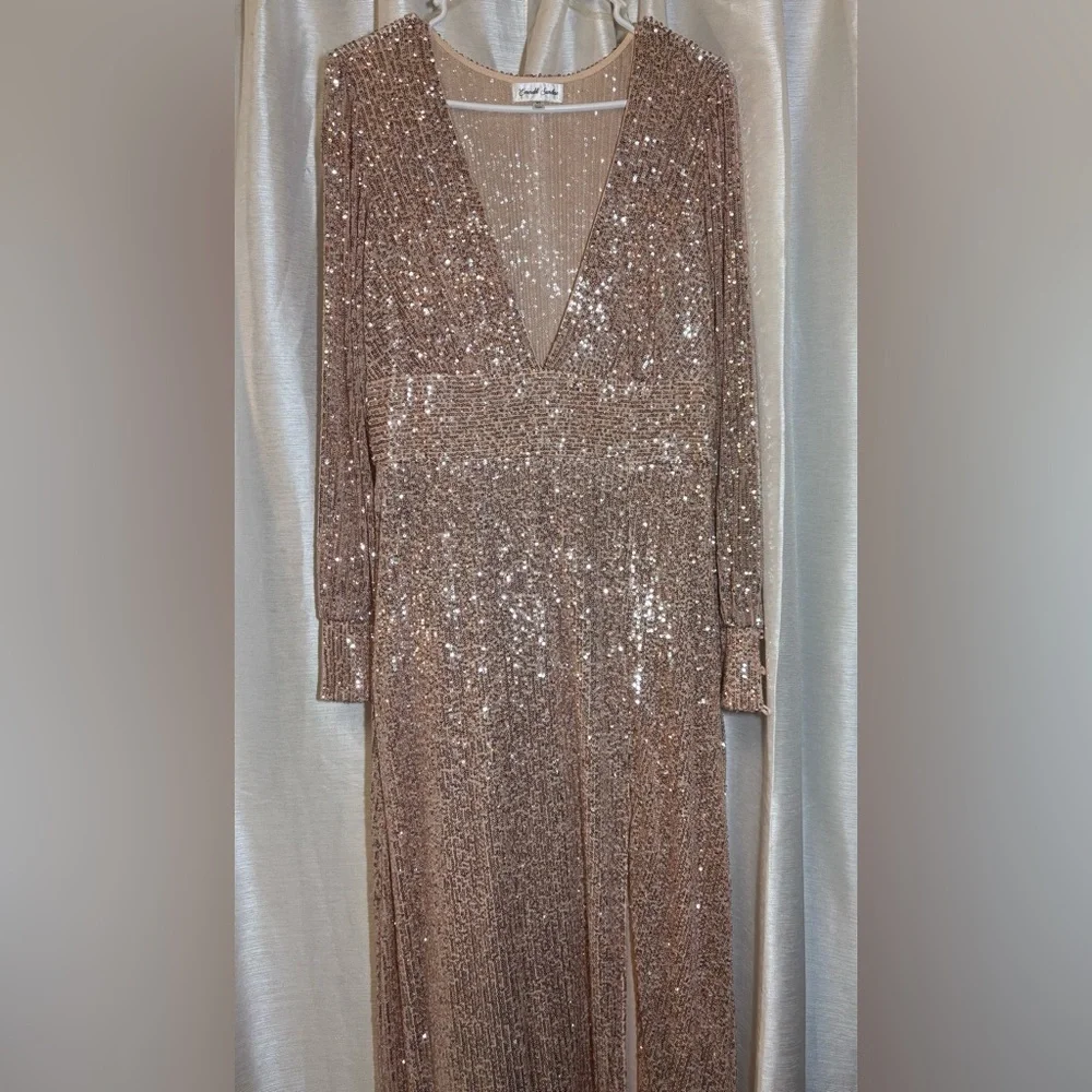 Emerald Sundae Rose Gold Sequin Maxi Dress XL - Picture 9 of 15